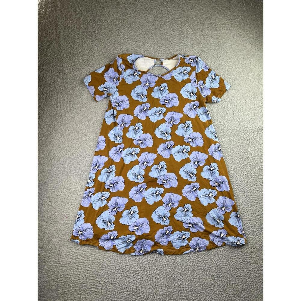 Ava Sky Fighting Eel Brown Blue Floral shift Dress with keyhole cut out on back